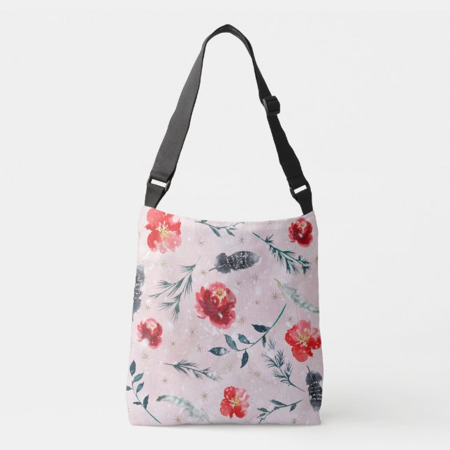 Bolsa Ajustável Flores de Natal Folhas Padrão Boho (Frente)