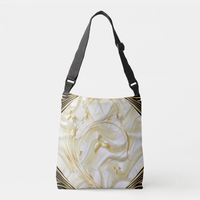 Bolsa Ajustável Flores de prata ou Abstrato Douradas em - Seda e A (Frente)