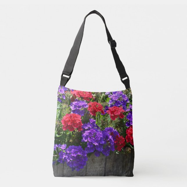 Bolsa Ajustável Flores de Verbena Vermelhas e Roxas (Frente)
