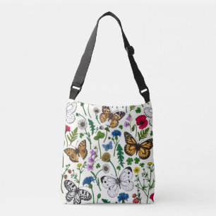 Bolsa Ajustável Flores e borboletas selvagens em branco