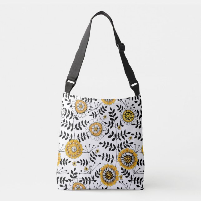 Bolsa Ajustável Flores e folhas de rabo em amarelo e preto (Frente)