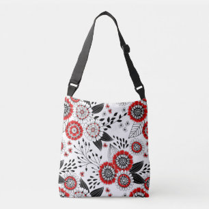 Bolsa Ajustável Flores e folhas de rabo em vermelho e preto