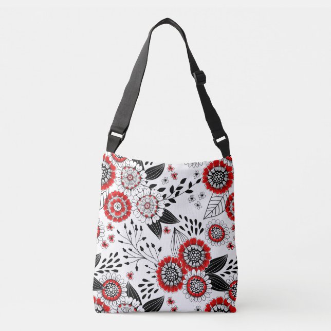 Bolsa Ajustável Flores e folhas de rabo em vermelho e preto (Frente)