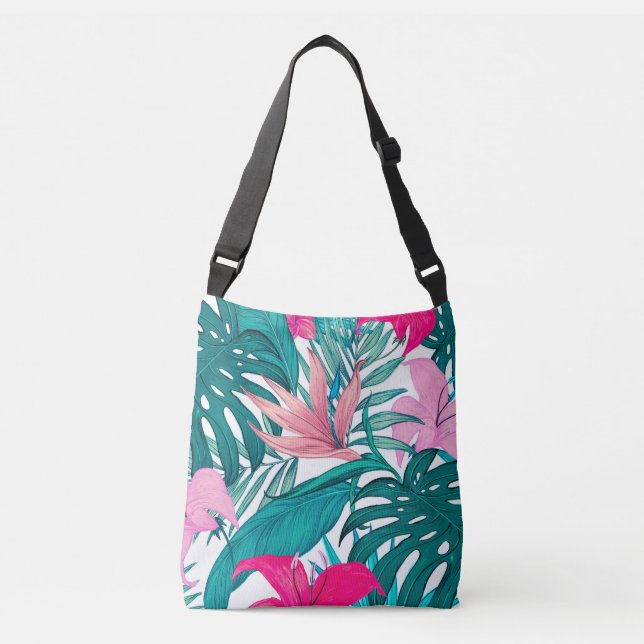 Bolsa Ajustável Flores e Folhas Tropicais Elegantes de Hibisco | (Frente)