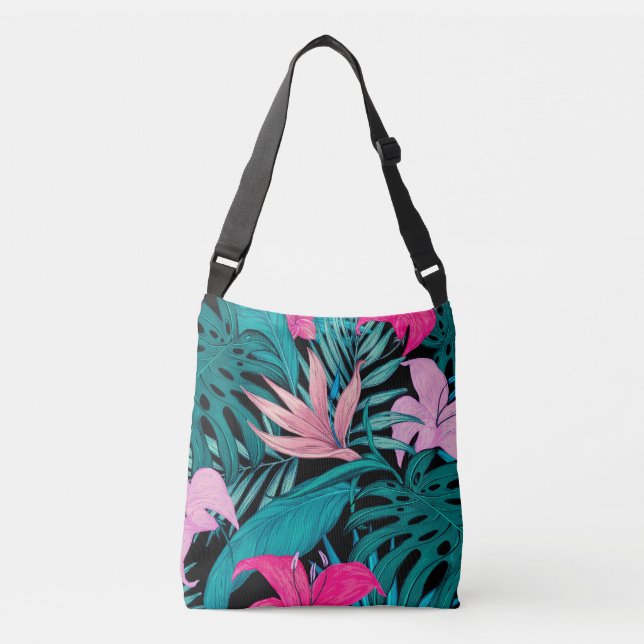 Bolsa Ajustável Flores e Folhas Tropicais Elegantes de Hibisco | (Frente)