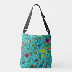 Bolsa Ajustável Flores e mariposas selvagens em teal