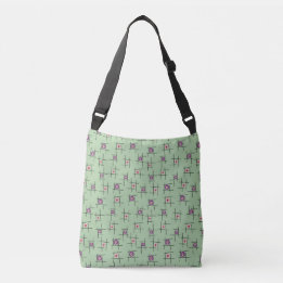 Bolsa Ajustável Flores e palitos geométricos sobre fundo verde