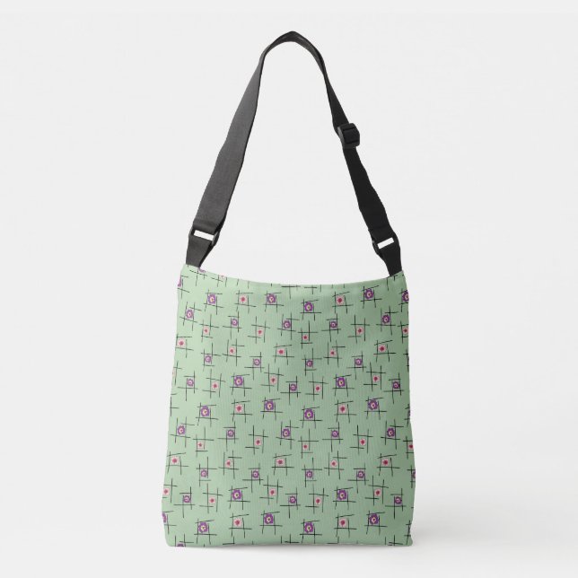 Bolsa Ajustável Flores e palitos geométricos sobre fundo verde (Frente)