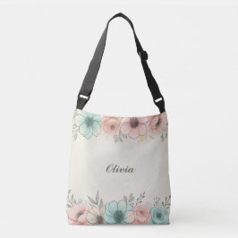Bolsa Ajustável Flores Esboçadas em Aquarela Elegante