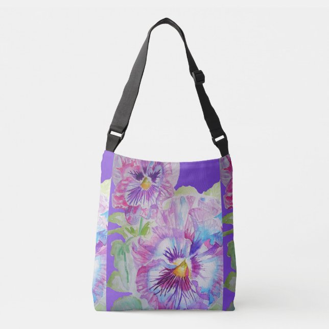 Bolsa Ajustável Flores Púrpuras Flores Crossbody (Frente)