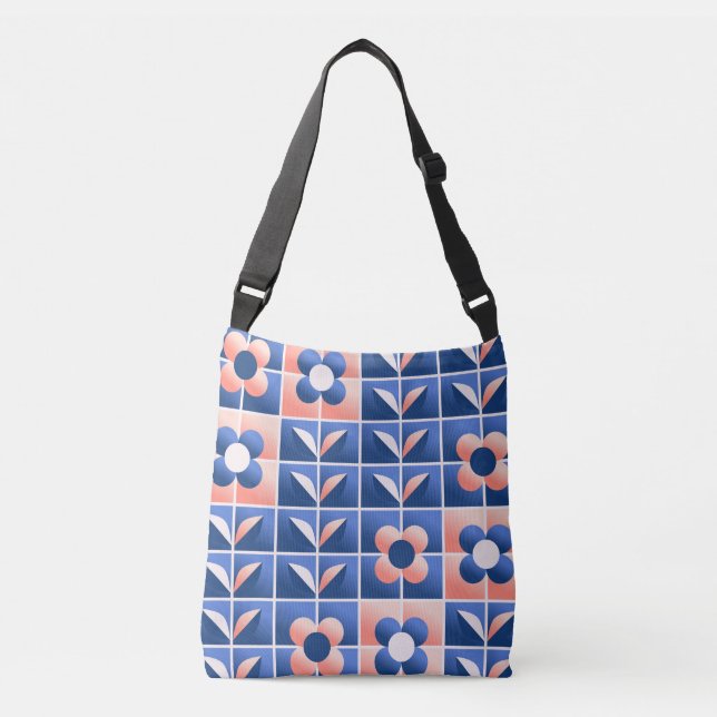 Bolsa Ajustável Flores retrorestilizadas: padrão mosaico. (Frente)