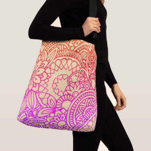 Bolsa Ajustável Flores Roxas Laranja e Fundo de Pêssego Suave