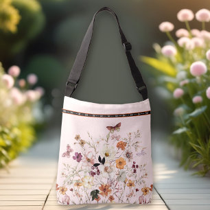 Bolsa Ajustável Flores Selvagens Presas Monograma de Cottagecore R