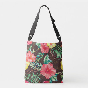 Bolsa Ajustável Flores Tropicais Coloridas Fundo Escuro
