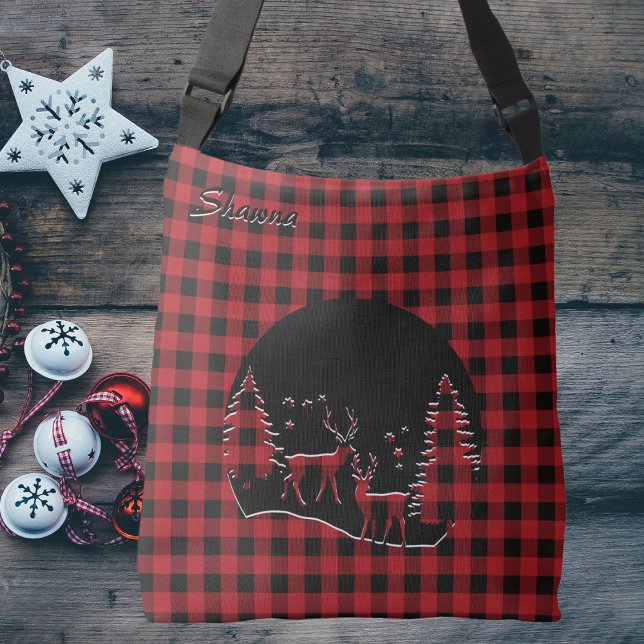 Bolsa Ajustável Floresta de Silhoute da Xadrez de Buffalo Vermelha (Criador carregado)