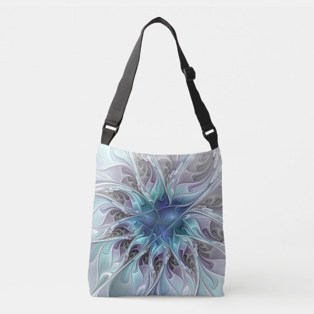 Bolsa Ajustável Flourar Abstrato Moderno Flor Fractal Com Azul (Frente)