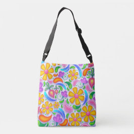 Bolsa Ajustável Fofa e Colorida Amarela e Roxa Floral