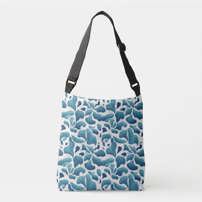 Bolsa Ajustável Folhas de Abstrato branco e azul | Padrão costeiro (Frente)