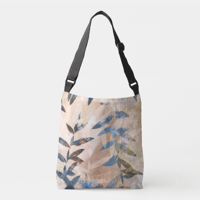 Bolsa Ajustável Folhas em camadas de abstrato - Azul e Neutro (Frente)