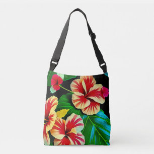 Bolsa Ajustável Folhas Tropicais Coloridas e Flores de Hibisco  