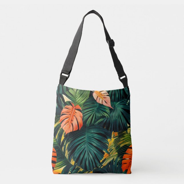 Bolsa Ajustável Folhas Tropicais Coloridas e Flores de Hibisco | (Frente)