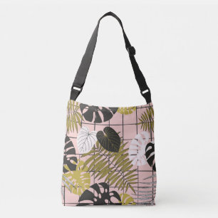Bolsa Ajustável Folhas tropicais, flores, padrão pintado à mão.