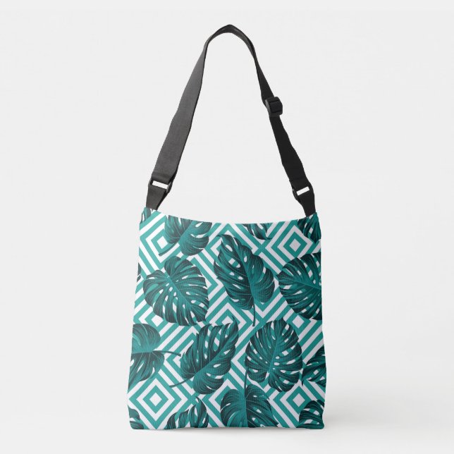 Bolsa Ajustável Folhas Tropicais: Padrão Invisível Floral. (Frente)