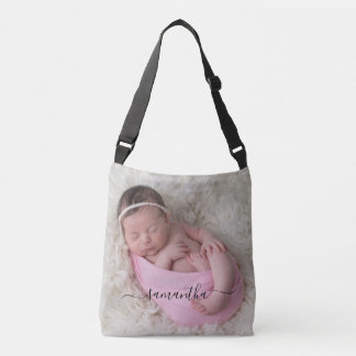 Bolsa Ajustável Foto de Nome com Assinatura Elegante Preta