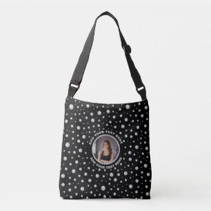 Bolsa Ajustável Foto Personalizada com Pérolas em Círculo sobre Pr