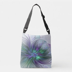 Bolsa Ajustável Fractal Abstrato de Arte Verde Roxo