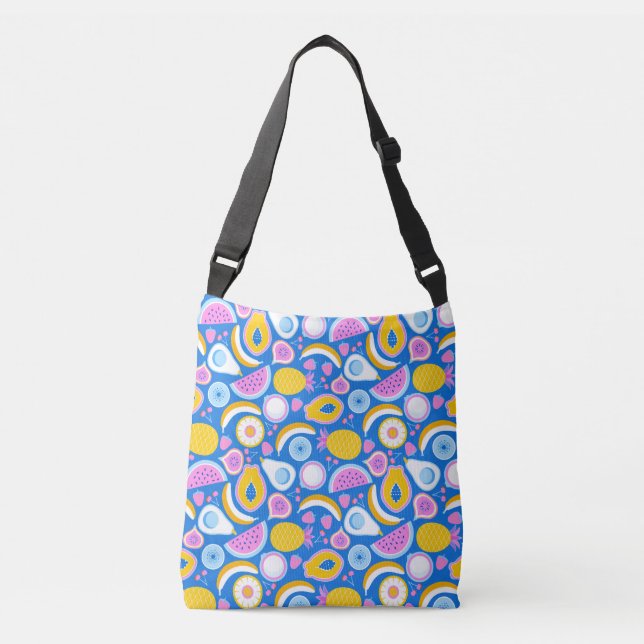Bolsa Ajustável Frutas tropicais suculentas - Fundo azul (Frente)