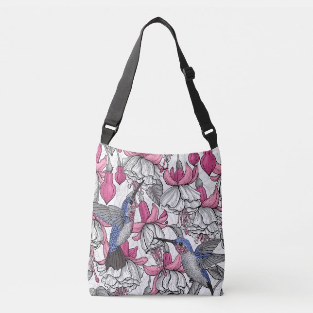 Bolsa Ajustável Fúchsia branca e beija-flores (Frente)