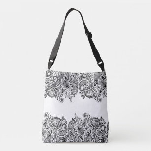 Bolsa Ajustável Fundo Branco do Paisley Negro Elegante