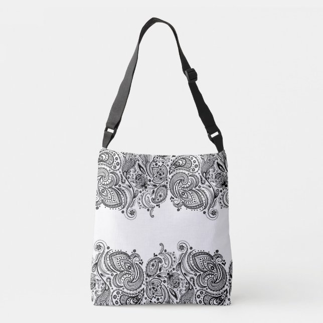 Bolsa Ajustável Fundo Branco do Paisley Negro Elegante (Verso)