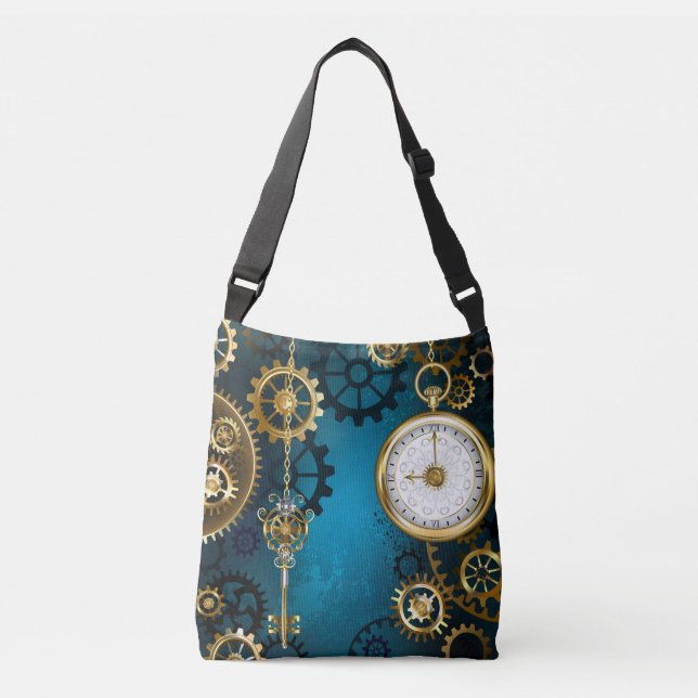 Bolsa Ajustável Fundo de turquesa Steampun com engrenagens (Frente)