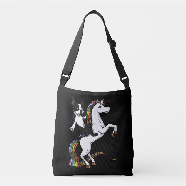 Bolsa Ajustável Funny Boston Terrier Dog pilotando Unicorn (Frente)