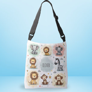 Bolsa Ajustável Garabatos de Animais da Selva em Aquarela Fofa