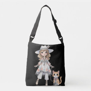 Bolsa Ajustável Garota fashionista passeando com seu gato