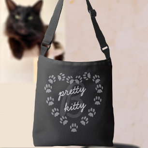 Bolsa Ajustável Gata Pata Imprimir Monograma Coração Preto