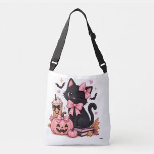 Bolsa Ajustável Gata Preta Coquete Fofa de Halloween com Laços Ros
