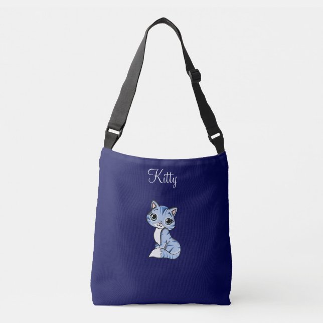 Bolsa Ajustável Gatinho malhado fofo em azul marinho (Frente)