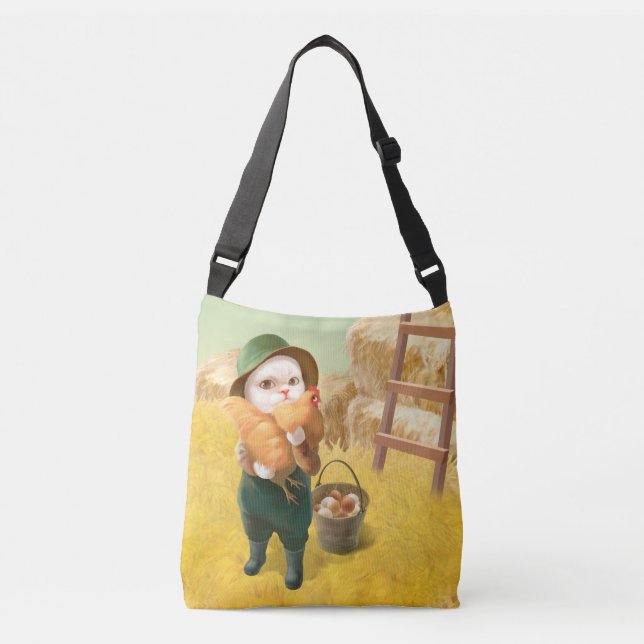 Bolsa Ajustável Gato Adorável com Hen na Fazenda (Frente)