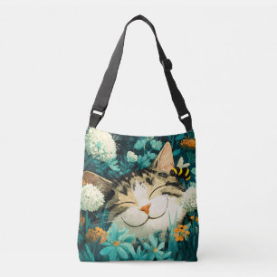Bolsa Ajustável Gato Adormecido em Jardim de Flores com Abelha em