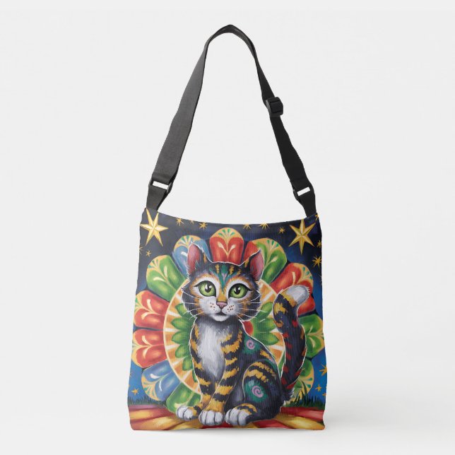 Bolsa Ajustável Gato de Arte Popular Colorida (Frente)