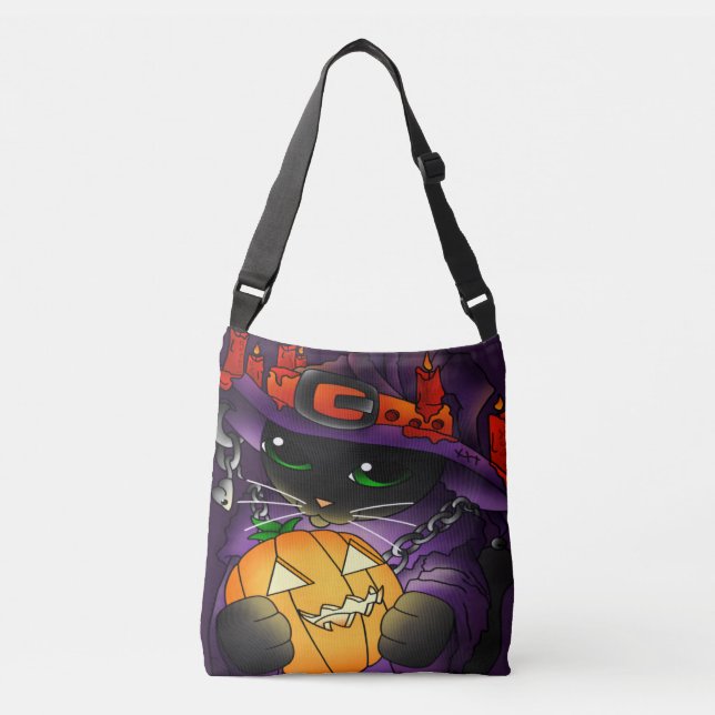 Bolsa Ajustável Gato de Bruxas Negras de Abóbora Halloween (Frente)