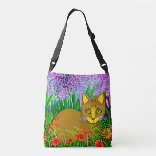 Bolsa Ajustável Gato de Olho Verde em um Jardim Flor