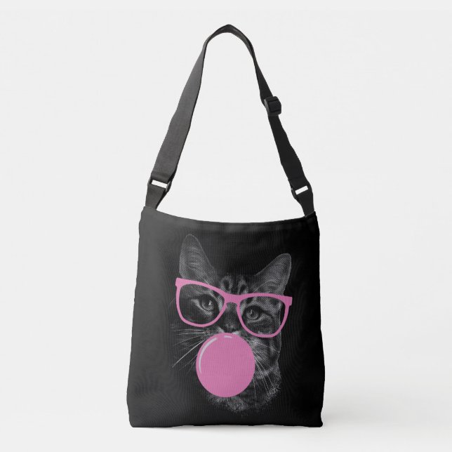 Bolsa Ajustável Gato legal com Óculos Rosa e Goma-Bolha (Frente)