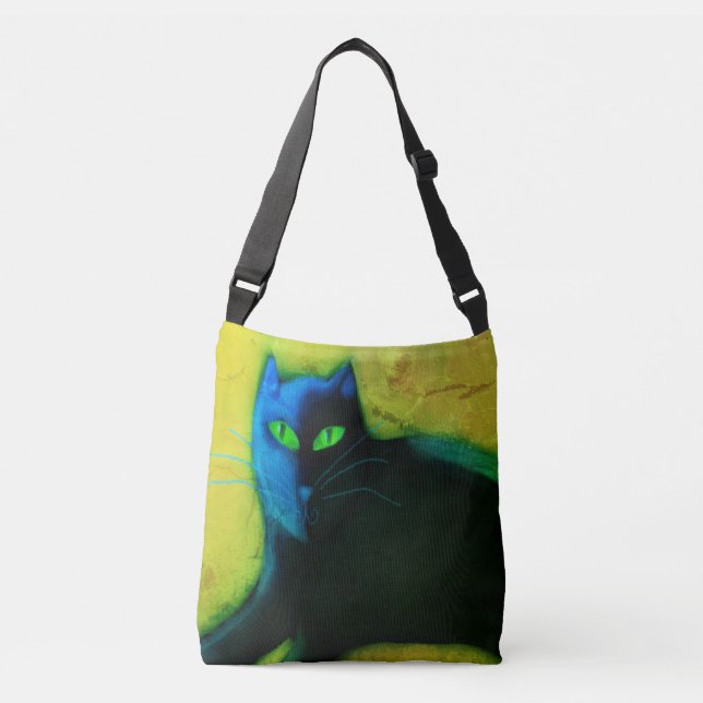 Bolsa Ajustável Gato Negro com Olhos Verdes Abstrato (Frente)