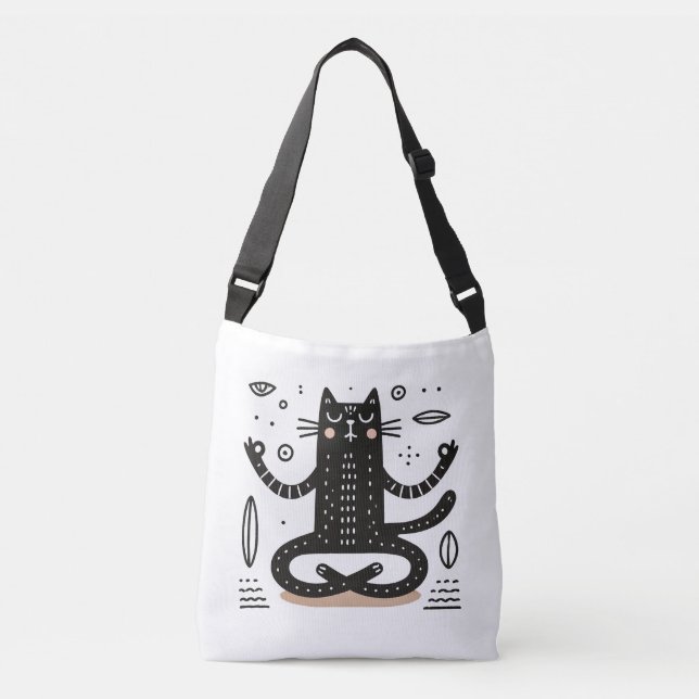 Bolsa Ajustável Gato Negro Zen Flutuando em Meditação (Frente)