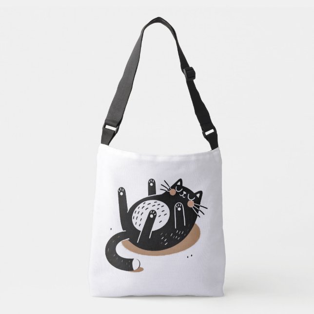 Bolsa Ajustável Gato Preto Branco Gato Preto Dormindo Belga (Frente)